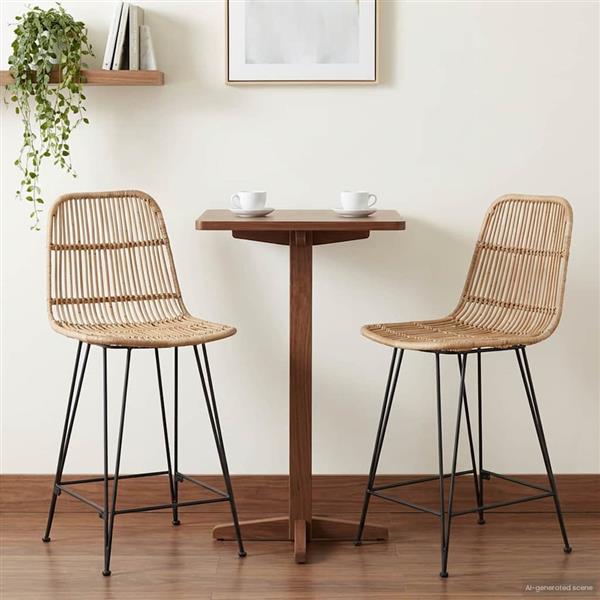 Grote foto vidaxl barkruk 2 pcs naturel 44 x 54 x 96 cm rattan en staal huis en inrichting krukken en barkrukken