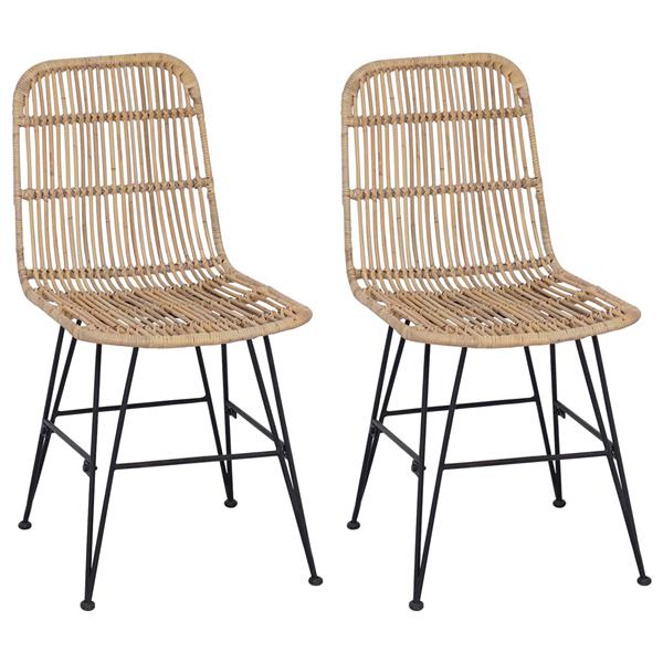 Grote foto vidaxl eetkamerstoel 2 pcs naturel 41 x 55 x 85 cm rattan en staal huis en inrichting stoelen