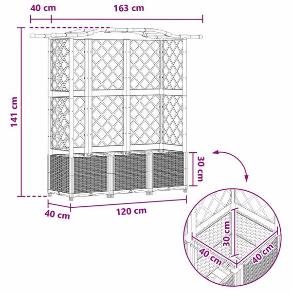 Grote foto vidaxl verhoogd bed met trellis en dak grijs 163 x 40 x 141 cm pp tuin en terras overige tuin en terras
