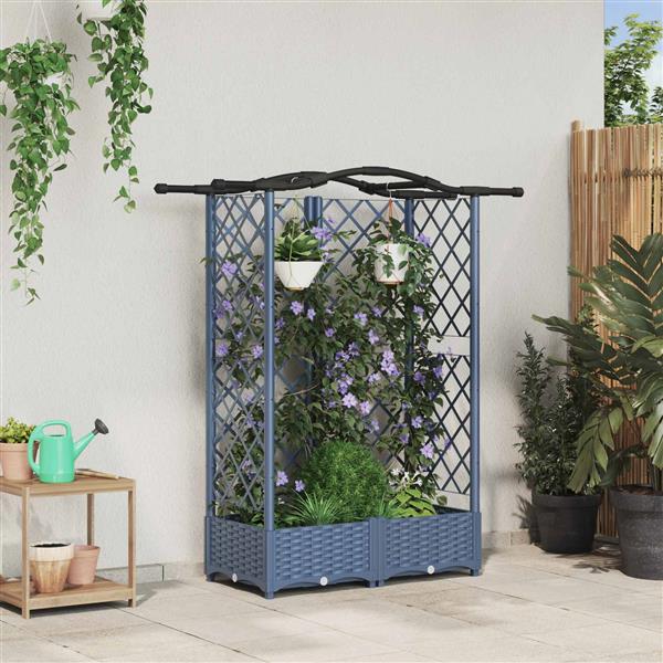 Grote foto vidaxl verhoogd bed met trellis en dak grijs 124 x 40 x 126 cm pp tuin en terras overige tuin en terras