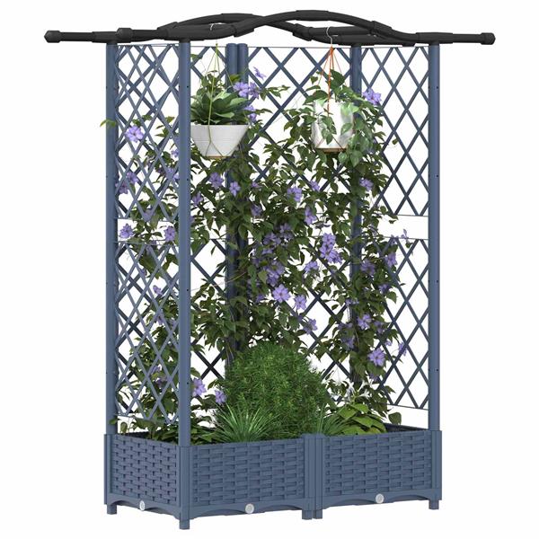 Grote foto vidaxl verhoogd bed met trellis en dak grijs 124 x 40 x 126 cm pp tuin en terras overige tuin en terras