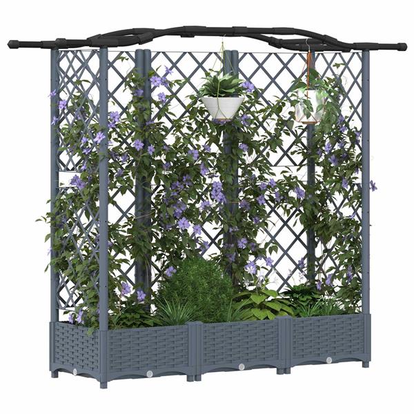 Grote foto vidaxl verhoogd bed met trellis en dak lichtgrijs 163 x 40 x 126 cm pp tuin en terras overige tuin en terras