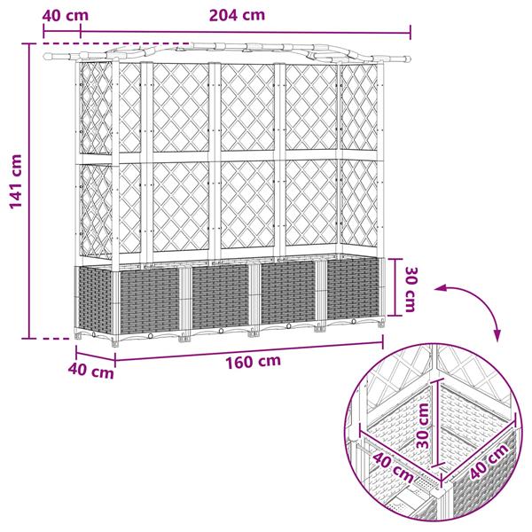 Grote foto vidaxl verhoogd bed met trellis en dak grijs 204 x 40 x 141 cm pp tuin en terras overige tuin en terras