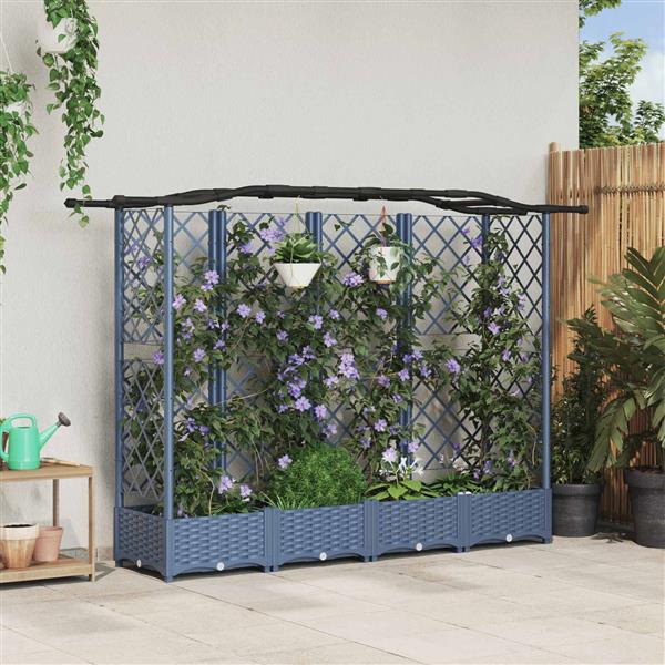 Grote foto vidaxl verhoogd bed met trellis en dak grijs 203 5 x 40 x 125 cm pp tuin en terras overige tuin en terras