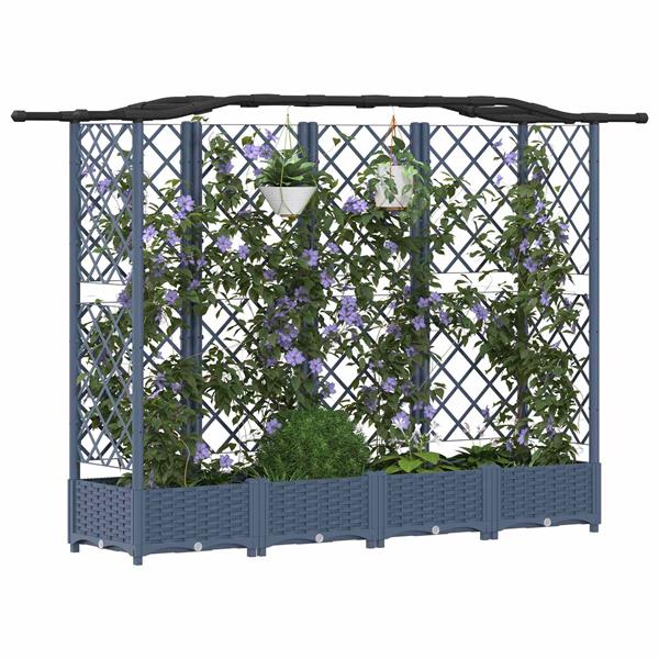 Grote foto vidaxl verhoogd bed met trellis en dak grijs 203 5 x 40 x 125 cm pp tuin en terras overige tuin en terras