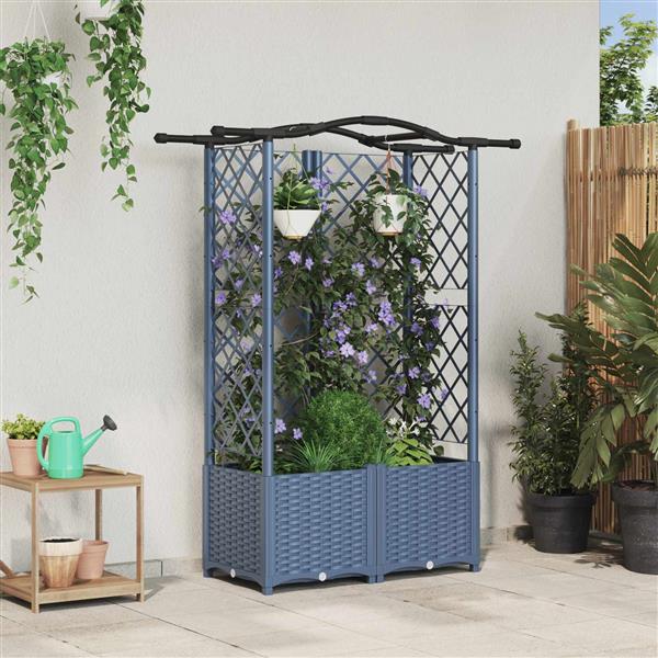 Grote foto vidaxl verhoogd bed met trellis en dak grijs 122 x 40 x 141 cm pp tuin en terras overige tuin en terras