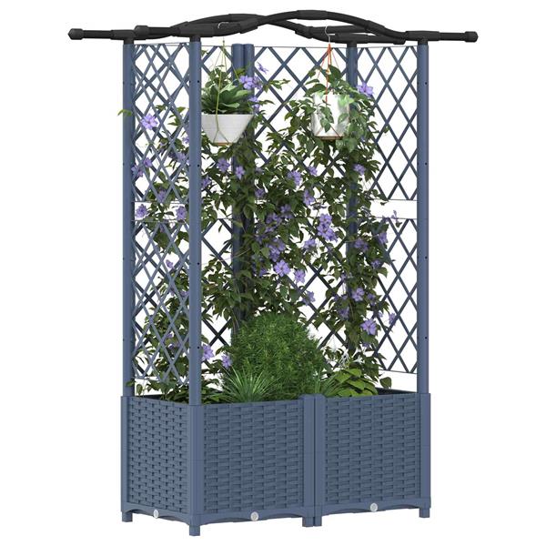 Grote foto vidaxl verhoogd bed met trellis en dak grijs 122 x 40 x 141 cm pp tuin en terras overige tuin en terras