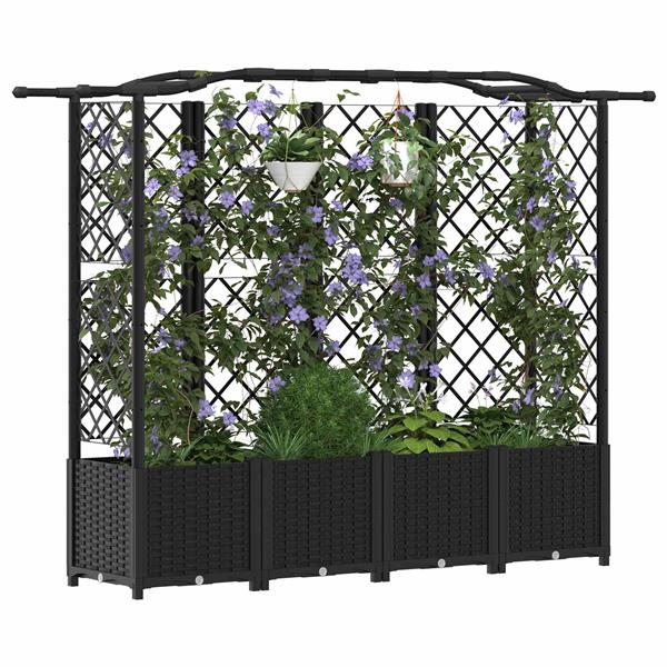 Grote foto vidaxl verhoogd bed met trellis en dak zwart 204 x 40 x 141 cm pp tuin en terras overige tuin en terras
