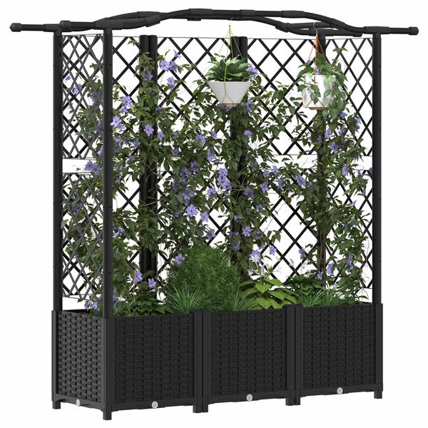 Grote foto vidaxl verhoogd bed met trellis en dak zwart 163 x 40 x 141 cm pp tuin en terras overige tuin en terras
