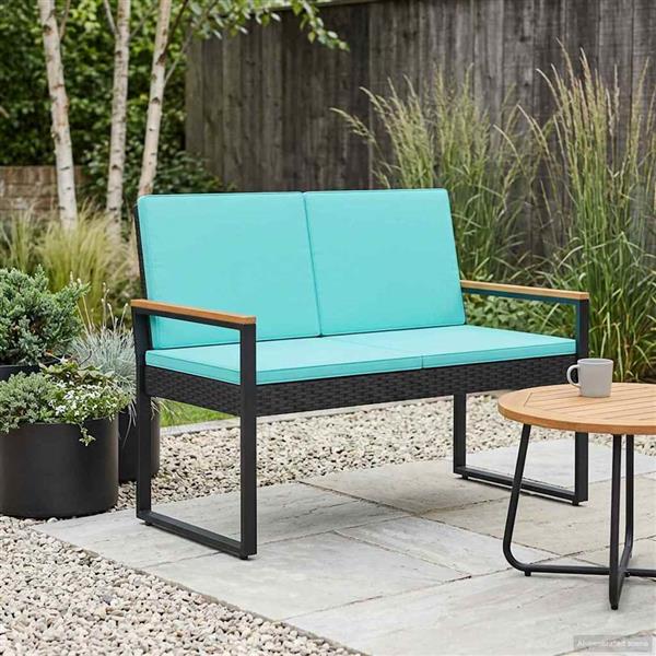 Grote foto vidaxl tuinbank zwart en turquoise 107 x 61 x 80 cm poly rattan tuin en terras tuinmeubelen