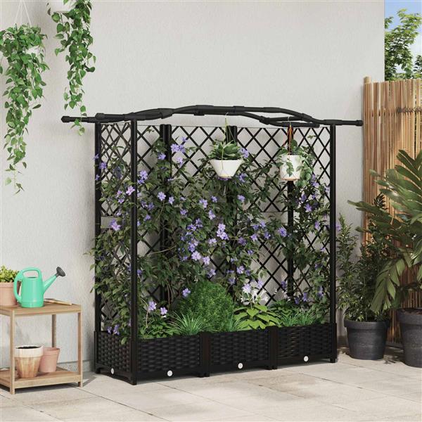 Grote foto vidaxl verhoogd bed met trellis en dak zwart 163 x 40 x 126 cm pp tuin en terras overige tuin en terras