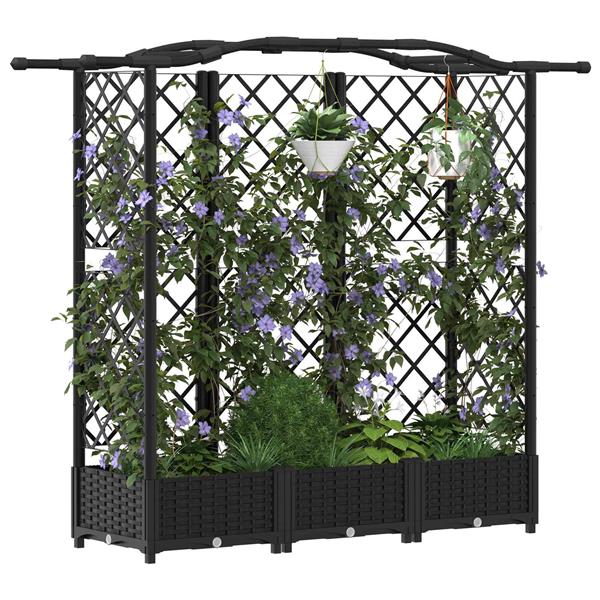 Grote foto vidaxl verhoogd bed met trellis en dak zwart 163 x 40 x 126 cm pp tuin en terras overige tuin en terras