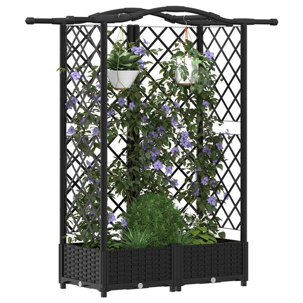 Grote foto vidaxl verhoogd bed met trellis en dak zwart 124 x 40 x 126 cm pp tuin en terras overige tuin en terras
