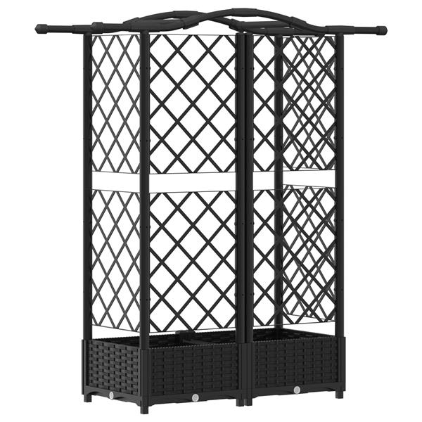 Grote foto vidaxl verhoogd bed met trellis en dak zwart 124 x 40 x 126 cm pp tuin en terras overige tuin en terras