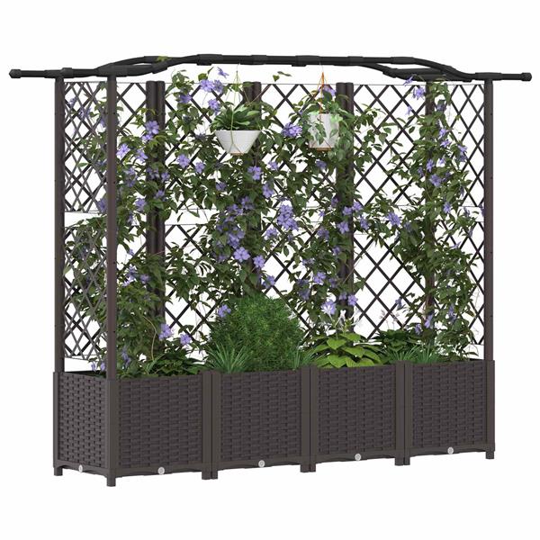 Grote foto vidaxl verhoogd bed met trellis en dak bruin 204 x 40 x 141 cm pp tuin en terras overige tuin en terras