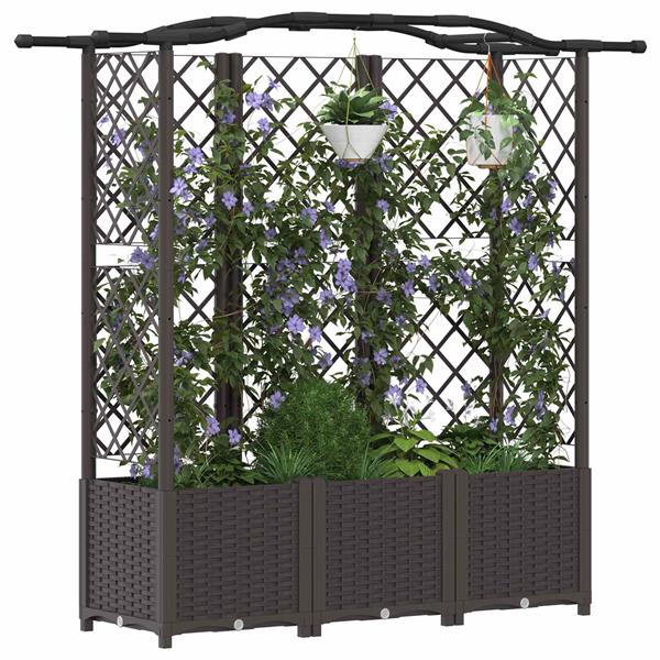 Grote foto vidaxl verhoogd bed met trellis en dak bruin 163 x 40 x 141 cm pp tuin en terras overige tuin en terras