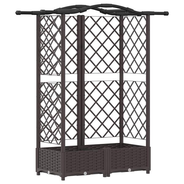 Grote foto vidaxl verhoogd bed met trellis en dak bruin 124 x 40 x 126 cm pp tuin en terras overige tuin en terras