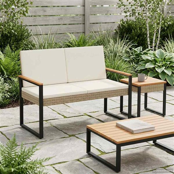 Grote foto vidaxl tuinbank beige en cr me wit 107 x 61 x 80 cm poly rattan tuin en terras tuinmeubelen
