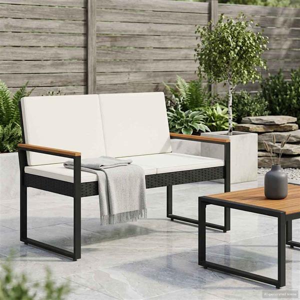 Grote foto vidaxl tuinbank zwart en cream wit 107 x 61 x 80 cm poly rattan tuin en terras tuinmeubelen