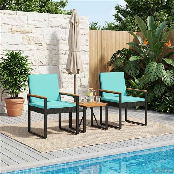 Grote foto vidaxl buitenmeubelset met kussen 3 pcs zwart en turquoise poly rattan tuin en terras tuinmeubelen