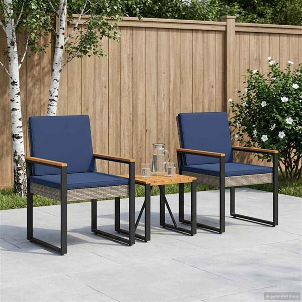 Grote foto vidaxl buitenmeubelset 3 pcs grijs en marineblauw poly rattan tuin en terras tuinmeubelen