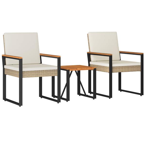 Grote foto vidaxl buitenmeubelset met kussen 3 pcs beige en cr me wit poly rattan tuin en terras tuinmeubelen