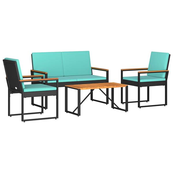 Grote foto vidaxl buitenmeubelset met kussen 4 pcs zwart en turquoise poly rattan tuin en terras tuinmeubelen