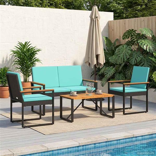 Grote foto vidaxl buitenmeubelset met kussen 4 pcs zwart en turquoise poly rattan tuin en terras tuinmeubelen