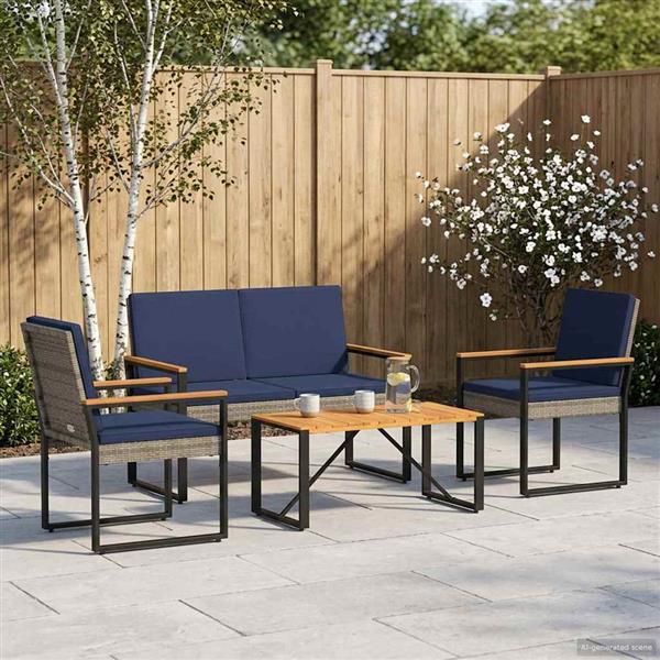 Grote foto vidaxl buitenmeubelset 4 pcs grijs en marineblauw poly rattan tuin en terras tuinmeubelen