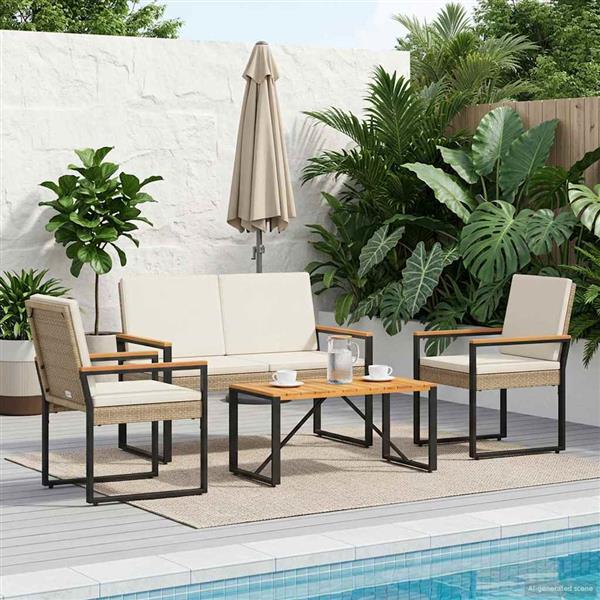 Grote foto vidaxl buitenmeubelset met kussen 4 pcs beige en cr me wit poly rattan tuin en terras tuinmeubelen