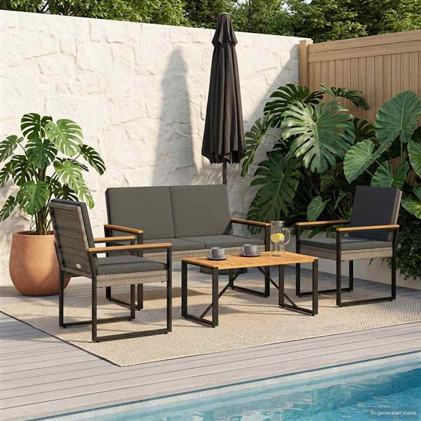 Grote foto vidaxl buitenmeubelset 4 pcs grijs en donkergrijs poly rattan tuin en terras tuinmeubelen