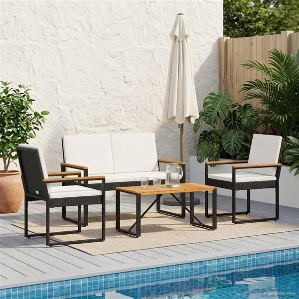 Grote foto vidaxl buitenmeubelset met kussen 4 pcs zwart en cream wit poly rattan tuin en terras tuinmeubelen