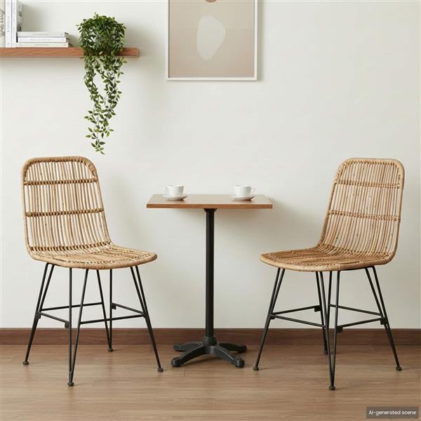 Grote foto vidaxl eetkamerstoel 2 pcs naturel 41 x 55 x 85 cm rattan en staal huis en inrichting stoelen