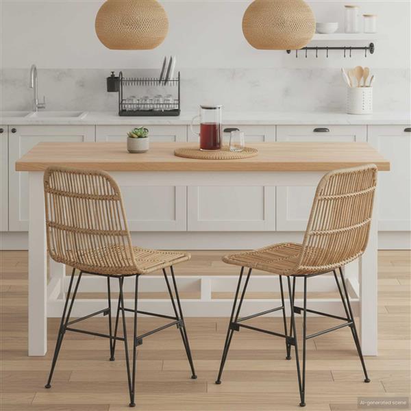 Grote foto vidaxl eetkamerstoel 2 pcs naturel 41 x 55 x 85 cm rattan en staal huis en inrichting stoelen