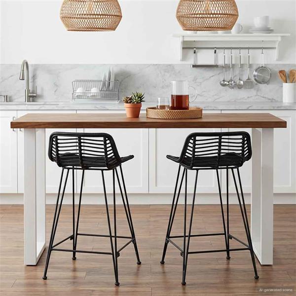 Grote foto vidaxl barkruk 2 pcs zwart 44 x 45 x 76 cm rattan en staal huis en inrichting krukken en barkrukken