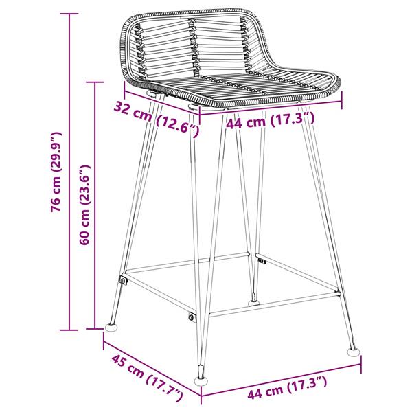 Grote foto vidaxl barkruk 2 pcs naturel 44 x 45 x 76 cm rattan en staal huis en inrichting krukken en barkrukken
