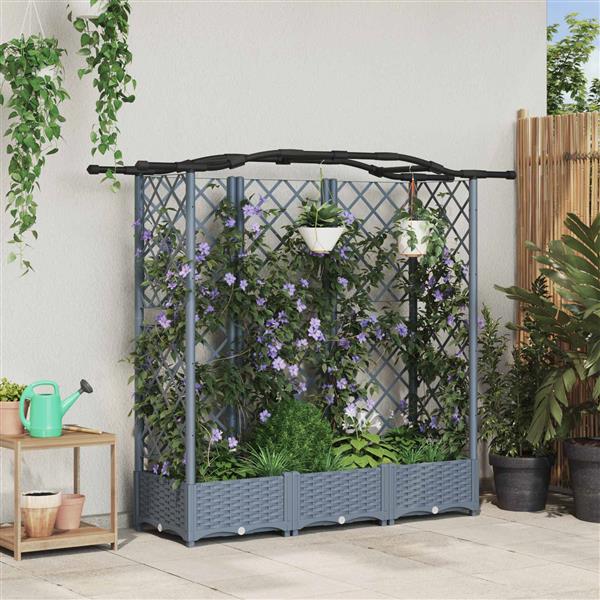 Grote foto vidaxl verhoogd bed met trellis en dak lichtgrijs 163 x 40 x 126 cm pp tuin en terras overige tuin en terras