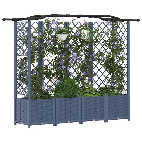 Grote foto vidaxl verhoogd bed met trellis en dak grijs 204 x 40 x 141 cm pp tuin en terras overige tuin en terras