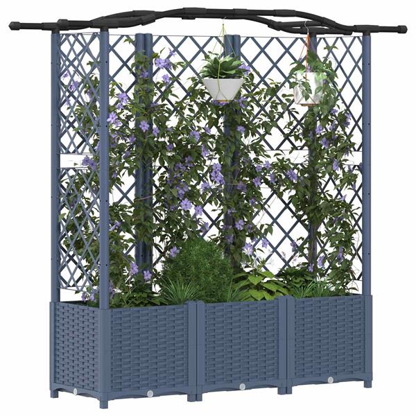 Grote foto vidaxl verhoogd bed met trellis en dak grijs 163 x 40 x 141 cm pp tuin en terras overige tuin en terras