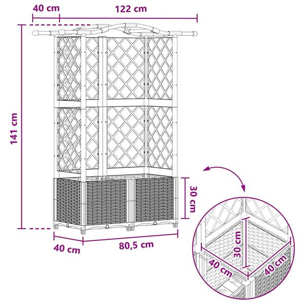 Grote foto vidaxl verhoogd bed met trellis en dak grijs 122 x 40 x 141 cm pp tuin en terras overige tuin en terras