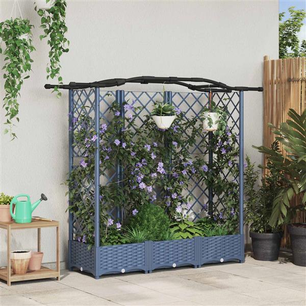 Grote foto vidaxl verhoogd bed met trellis en dak grijs 163 x 40 x 126 cm pp tuin en terras overige tuin en terras