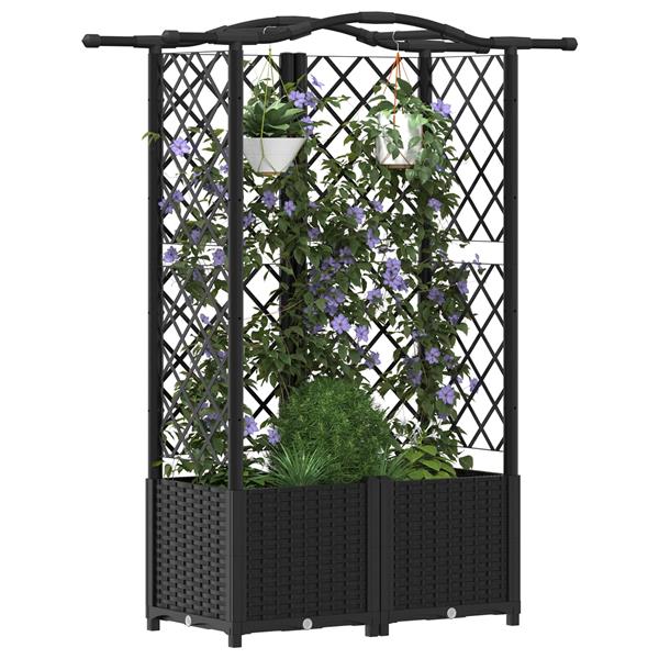 Grote foto vidaxl verhoogd bed met trellis en dak zwart 122 x 40 x 141 cm pp tuin en terras overige tuin en terras