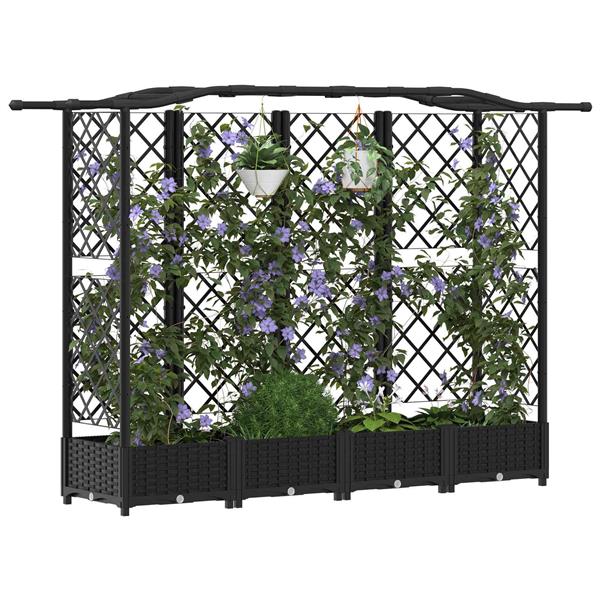 Grote foto vidaxl verhoogd bed met trellis en dak zwart 203 5 x 40 x 125 cm pp tuin en terras overige tuin en terras