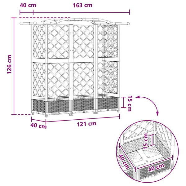 Grote foto vidaxl verhoogd bed met trellis en dak zwart 163 x 40 x 126 cm pp tuin en terras overige tuin en terras