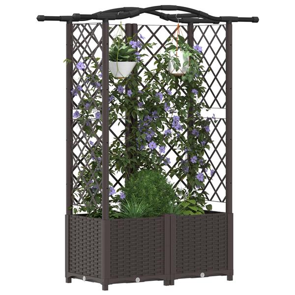 Grote foto vidaxl verhoogd bed met trellis en dak bruin 122 x 40 x 141 cm pp tuin en terras overige tuin en terras
