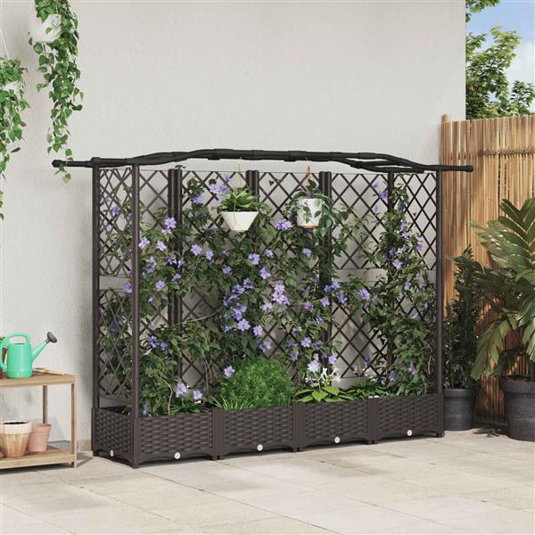 Grote foto vidaxl verhoogd bed met trellis en dak bruin 203 5 x 40 x 125 cm pp tuin en terras overige tuin en terras