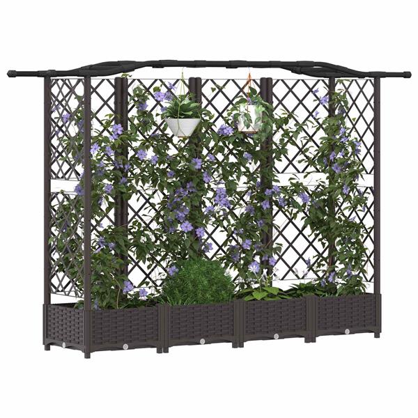 Grote foto vidaxl verhoogd bed met trellis en dak bruin 203 5 x 40 x 125 cm pp tuin en terras overige tuin en terras