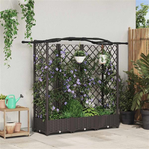 Grote foto vidaxl verhoogd bed met trellis en dak bruin 163 x 40 x 126 cm pp tuin en terras overige tuin en terras