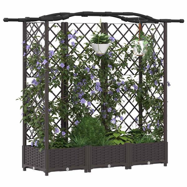 Grote foto vidaxl verhoogd bed met trellis en dak bruin 163 x 40 x 126 cm pp tuin en terras overige tuin en terras