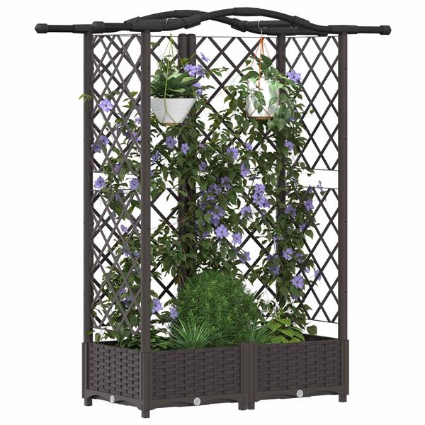 Grote foto vidaxl verhoogd bed met trellis en dak bruin 124 x 40 x 126 cm pp tuin en terras overige tuin en terras